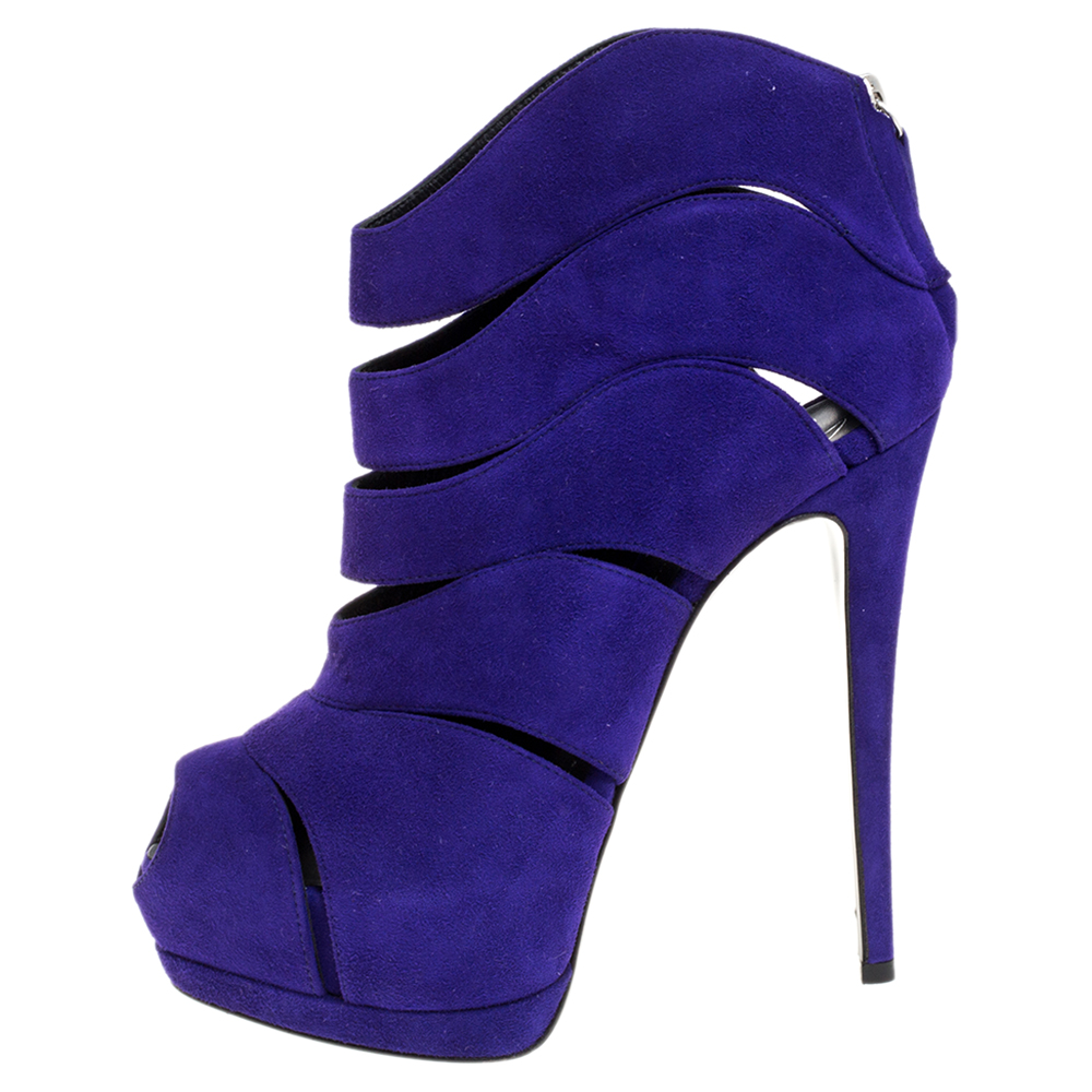 

Giuseppe Zanotti Purple Suede Peep Toe Platform Sandals Size