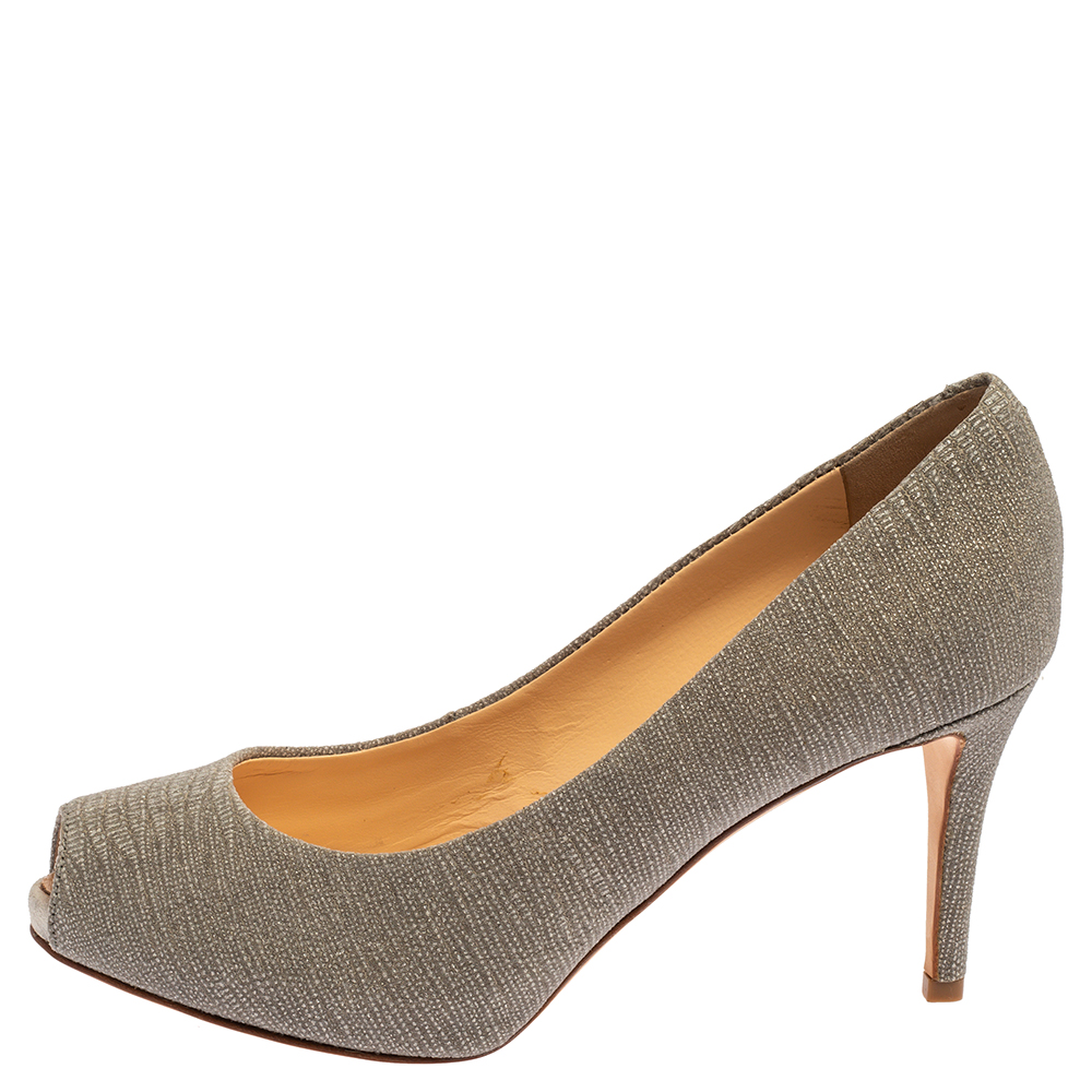 

Giuseppe Zanotti Grey Glitter Fabric Peep Toe Pumps Size