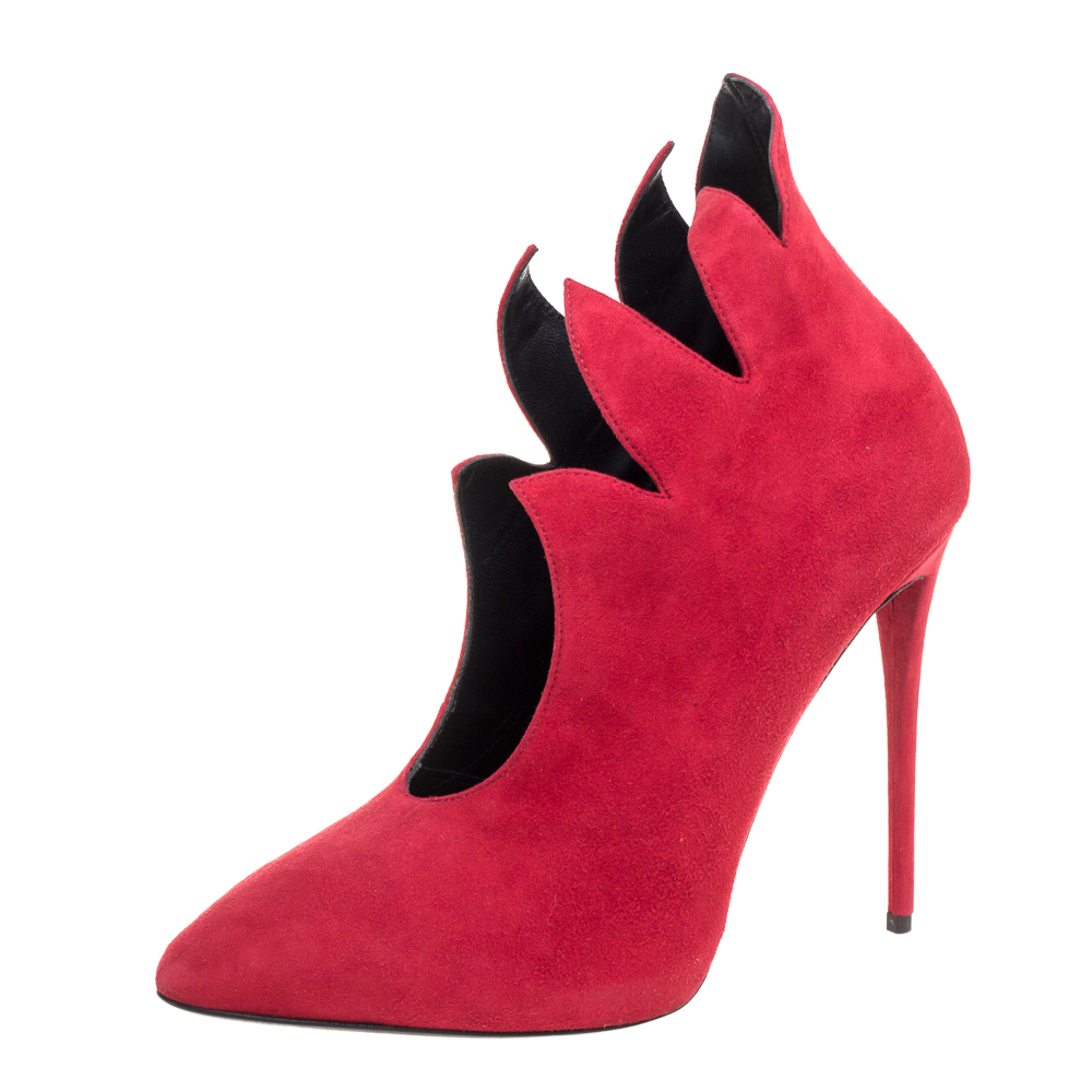

Giuseppe Zanotti Red Suede Leather V Neck Pointed Toe Pumps Size