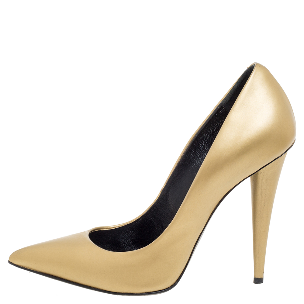

Giuseppe Zanotti Gold Leather Pointed Toe Pumps Size