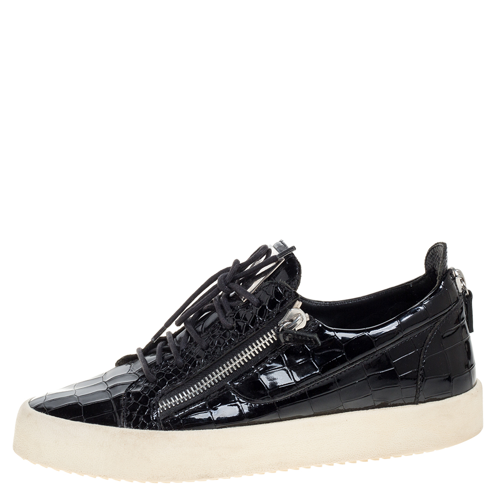 

Giuseppe Zanotti Black Croc Embossed Leather Low Top Sneakers Size, White