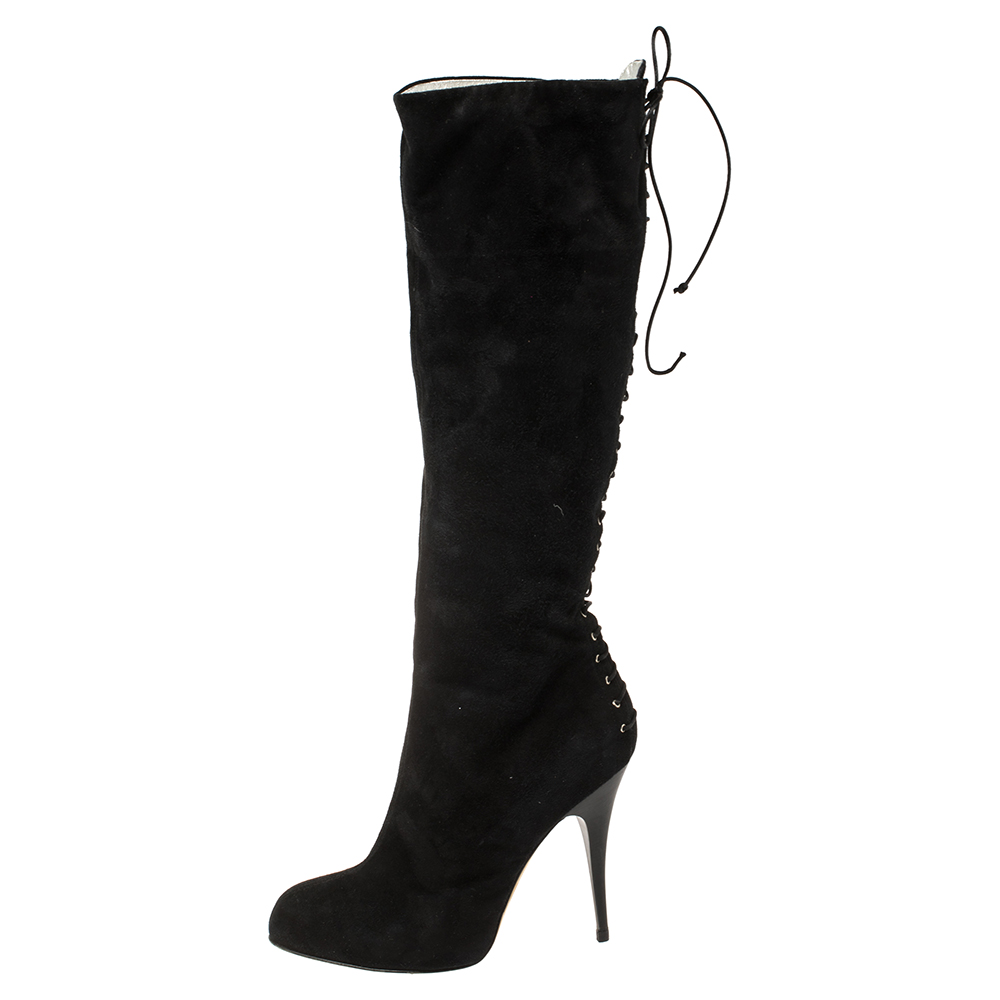 

Giuseppe Zanotti Black Suede Lace-Up Knee Length Boots Size
