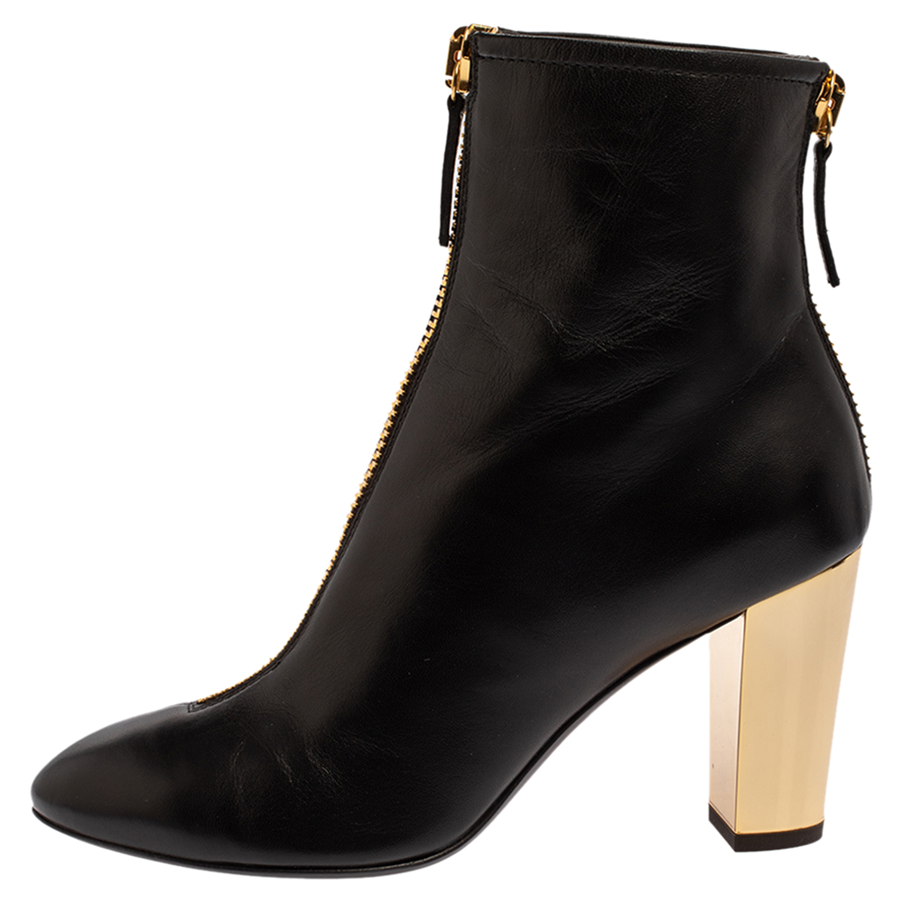 

Giuseppe Zanotti Black Leather Block Heel Ankle Boots Size