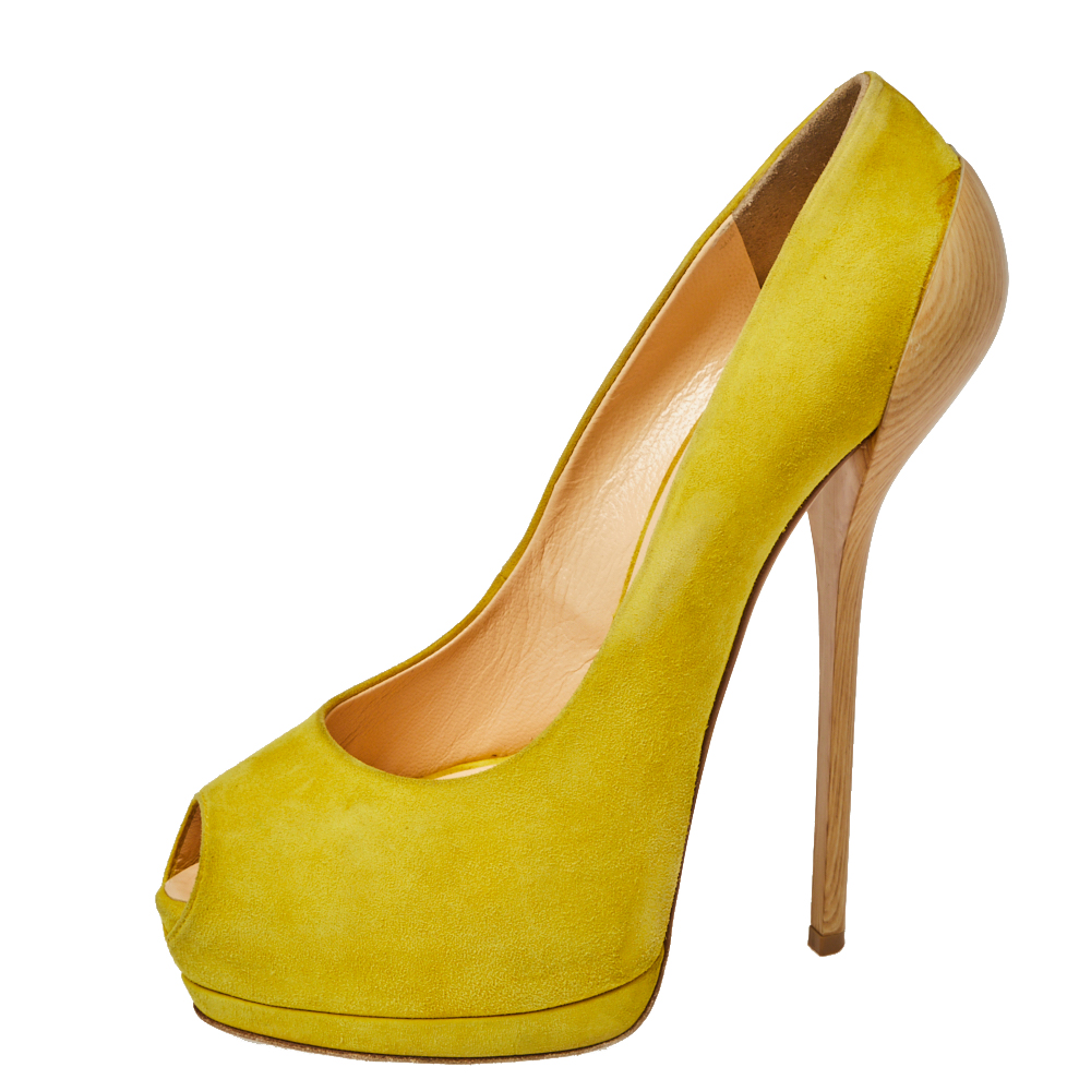 

Giuseppe Zanotti Yellow Suede Peep Toe Platform Pumps Size