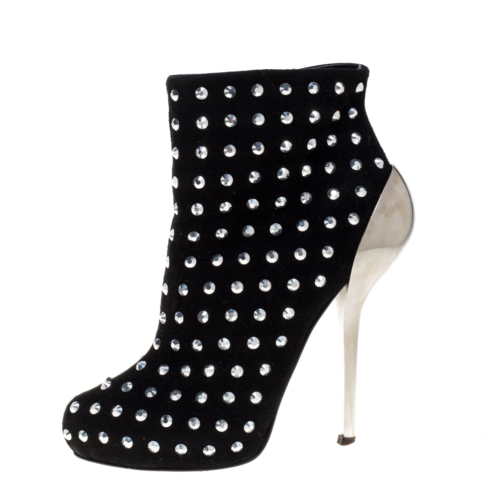 

Giuseppe Zanotti Black Suede Crystal Embellished Boots Size