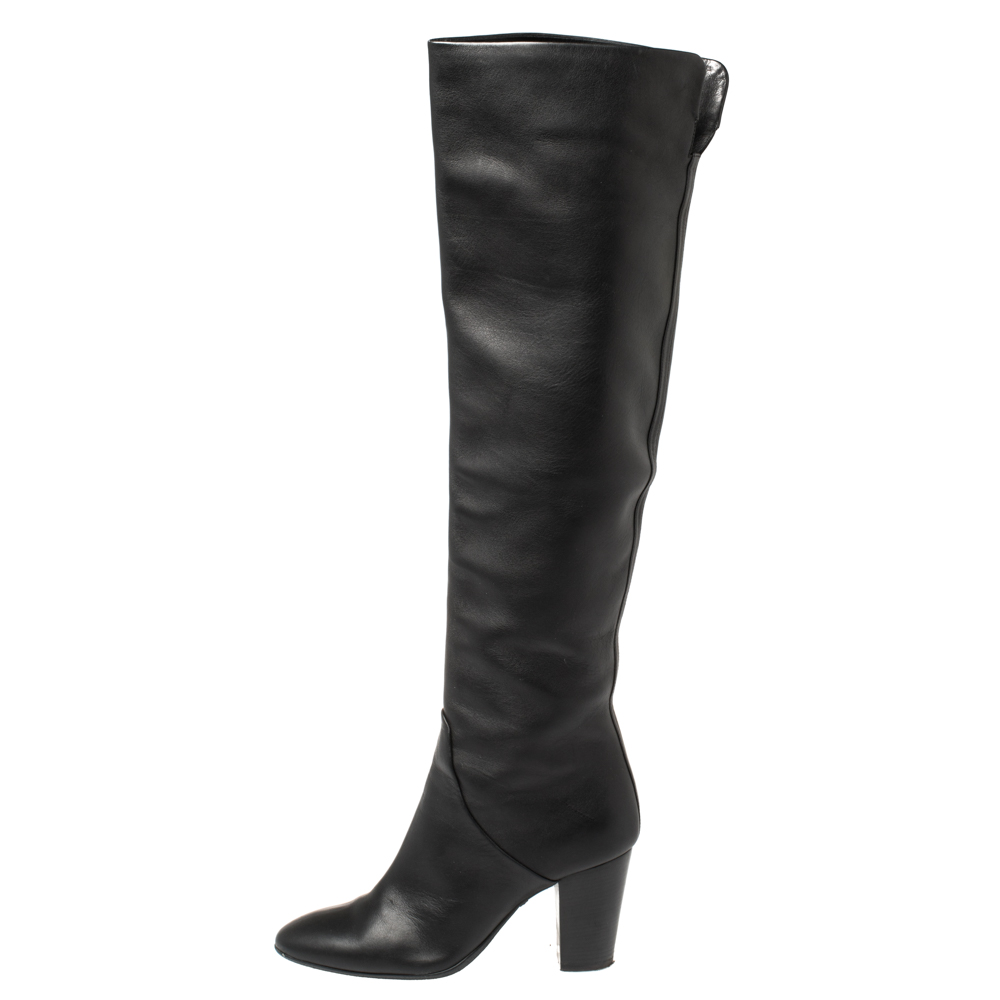 

Giuseppe Zanotti Black Leather Knee Length Block Heel Boots Size