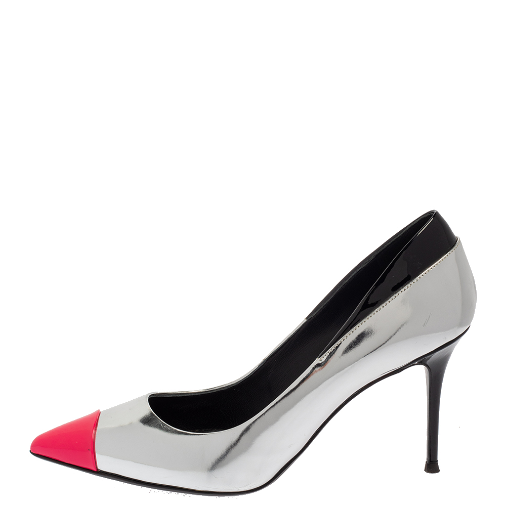 

Giuseppe Zanotti Metallic Silver Leather Cap Toe Pointed Pumps Size