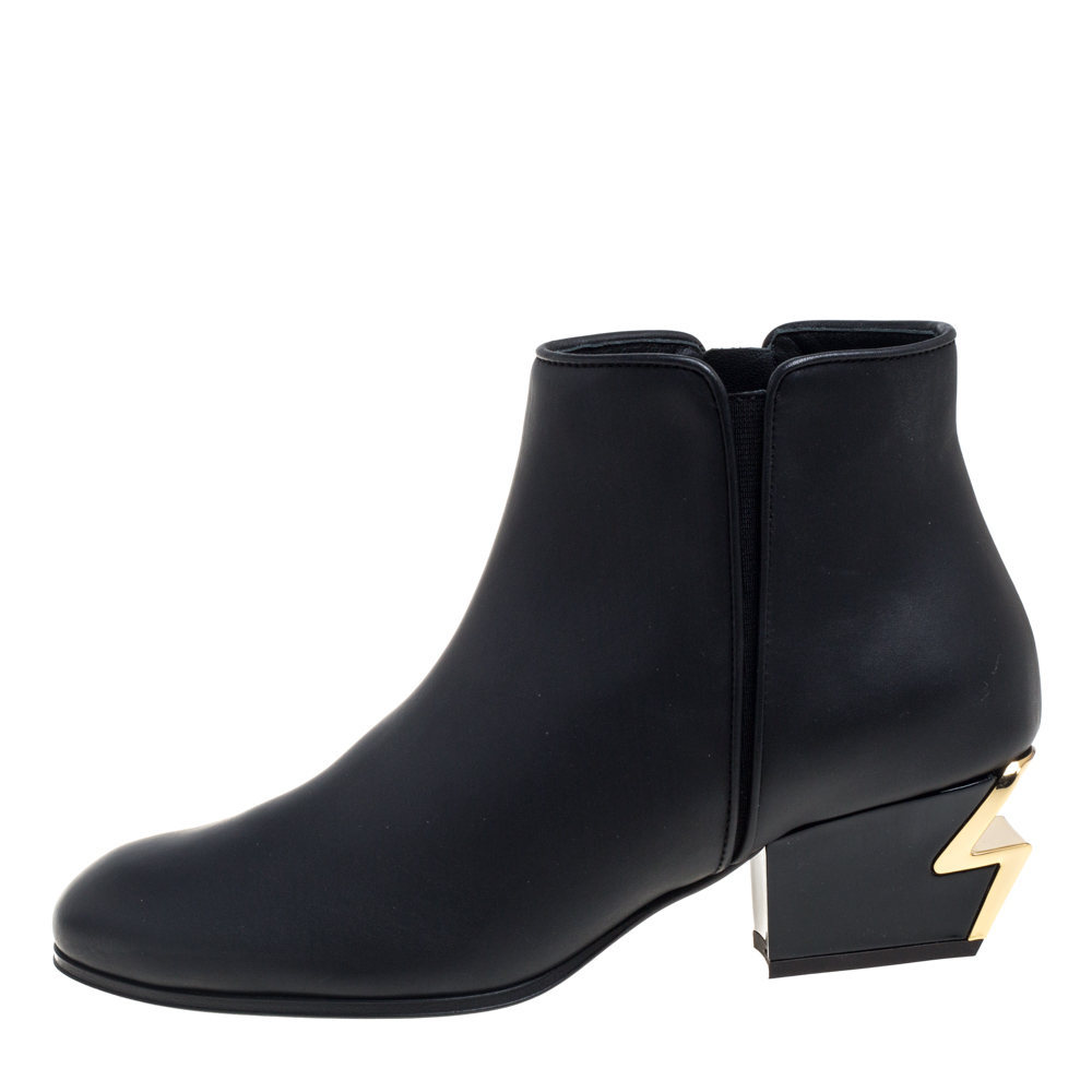 

Giuseppe Zanotti Black Leathe G- Heels Ankle Boots Size