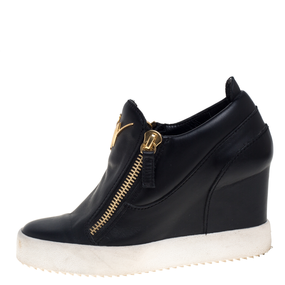 

Giuseppe Zanotti Black Leather Wedge Sneakers Size