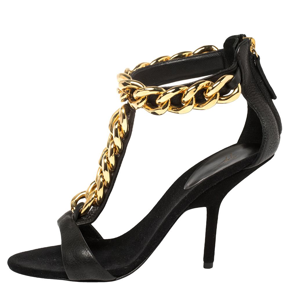 

Giuseppe Zanotti Black Leather Chain Strap Sandals Size