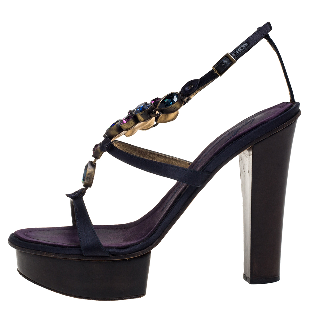 

Giuseppe Zanotti Navy Blue/Purple Crystal Embellished Sandals Size