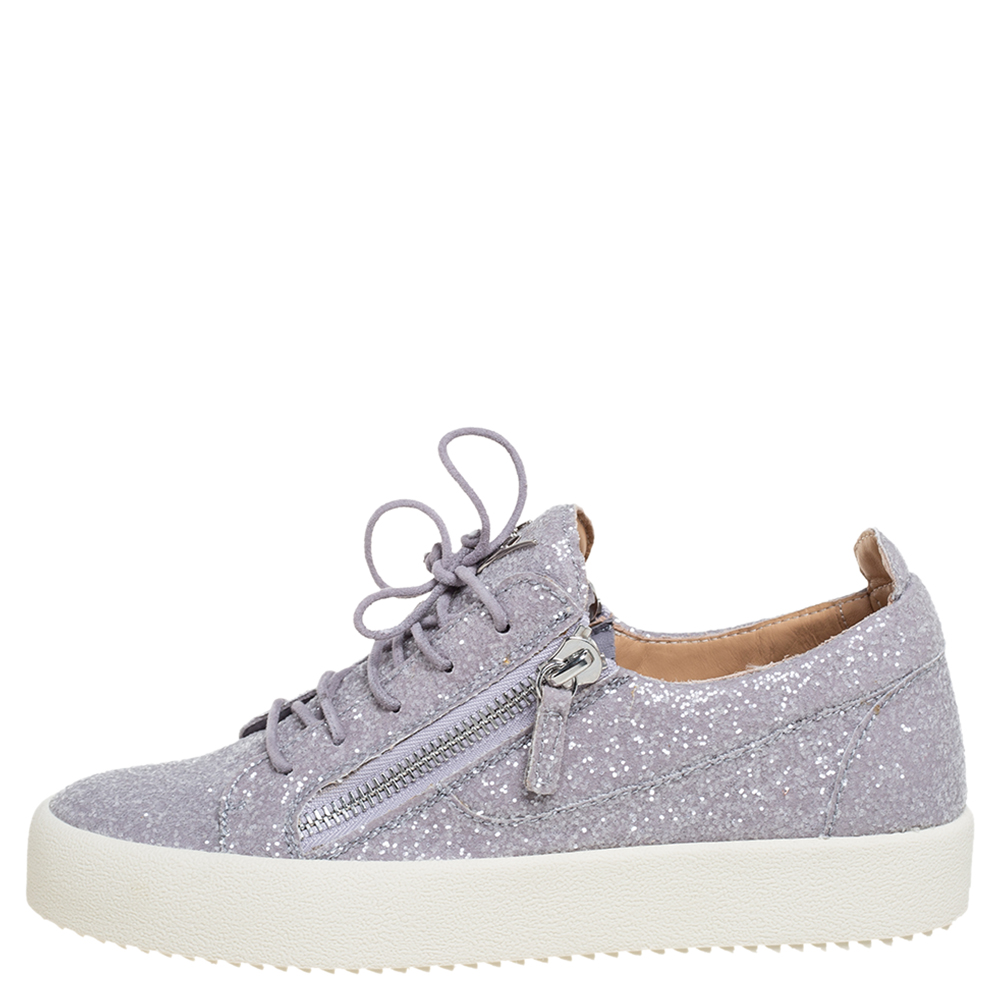 

Giuseppe Zanotti Grey Glitter Low Top Sneakers Size