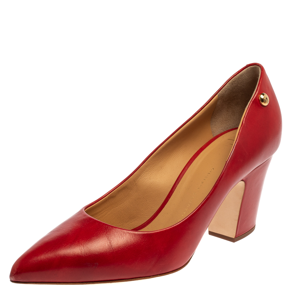 Pre-owned Giuseppe Zanotti Red Leather Pointed Toe Pumps Size 40