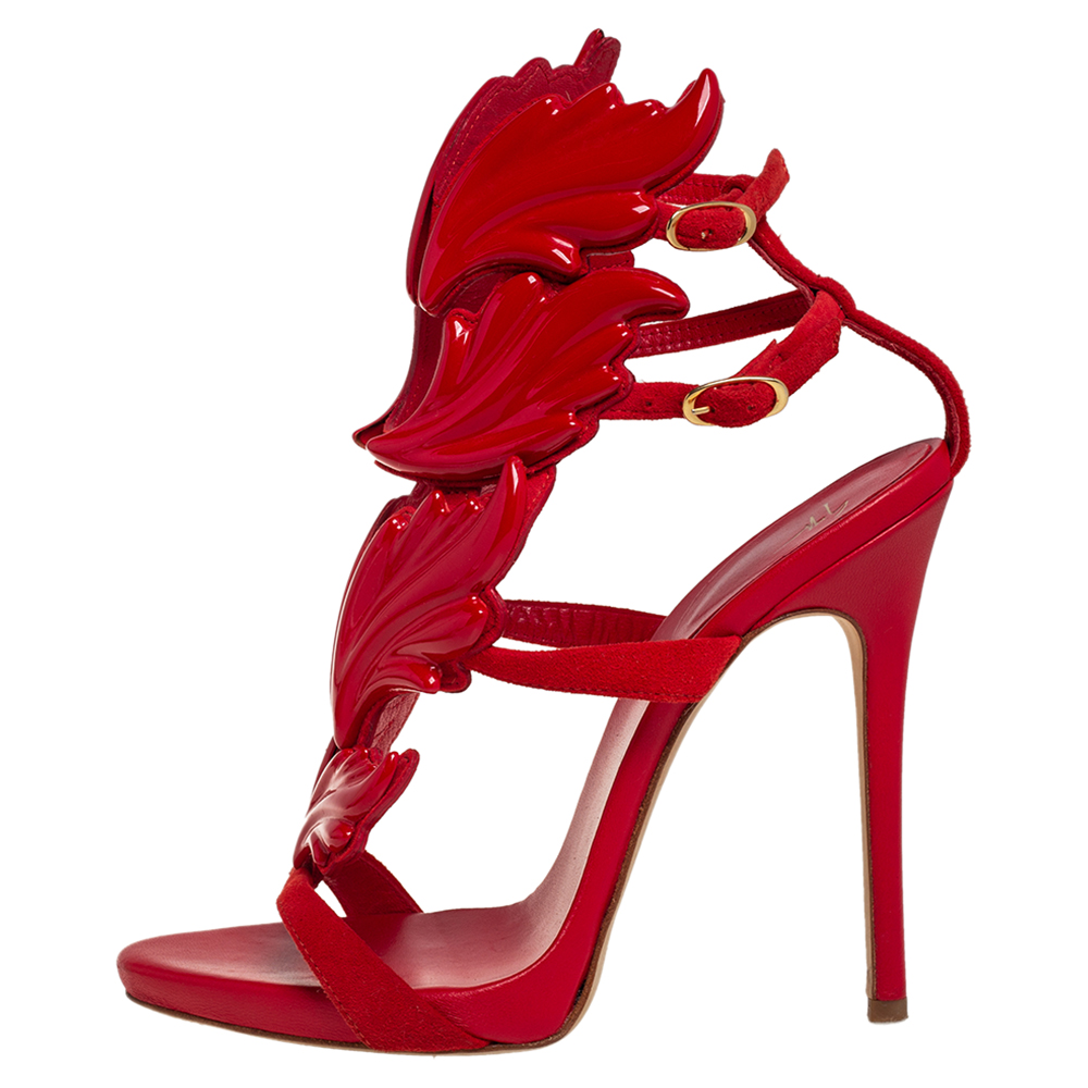 

Giuseppe Zanotti Red Suede And Leather Cruel Wing Sandals Size