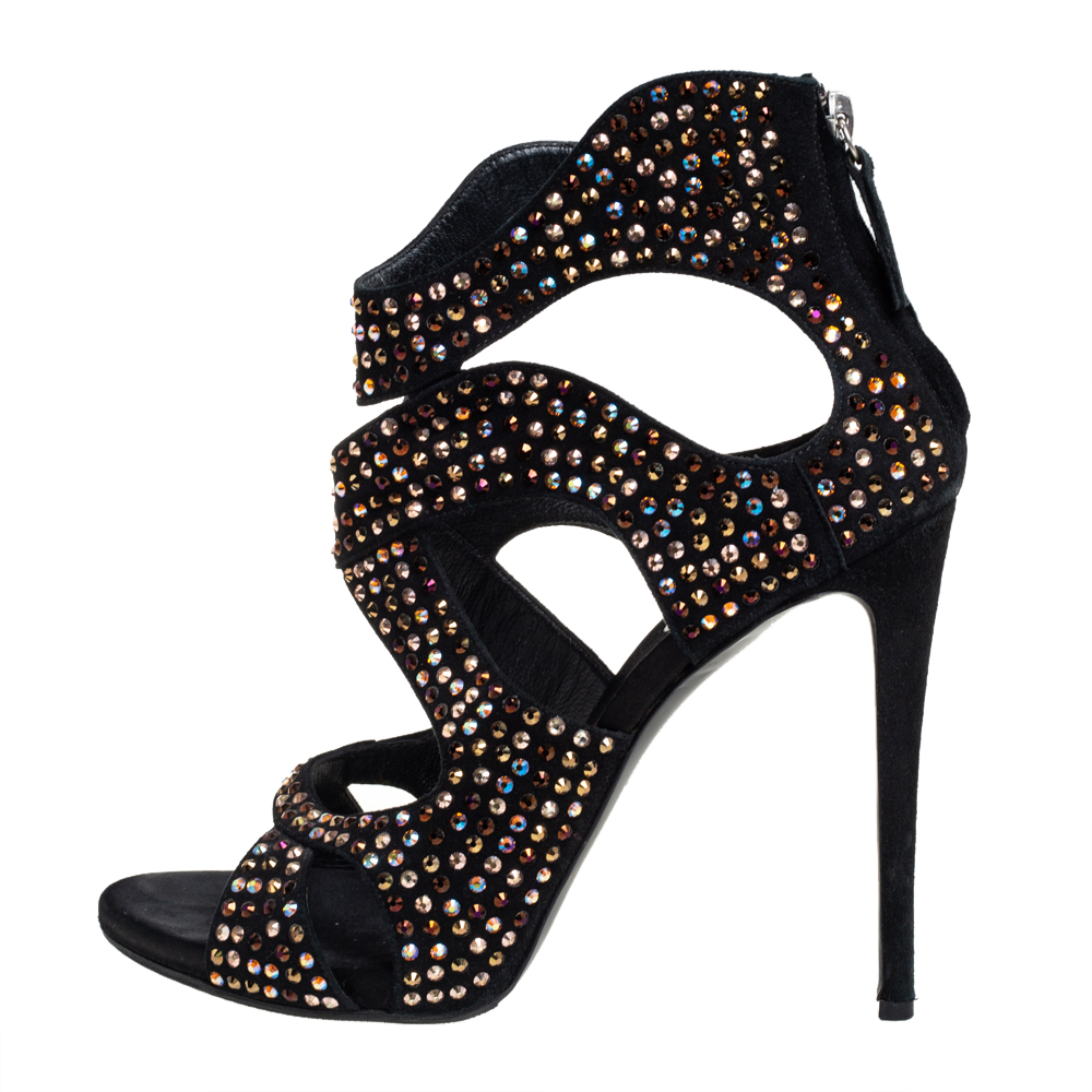 

Giuseppe Zanotti Black Suede Crystal Embellished Ankle Sandals Size