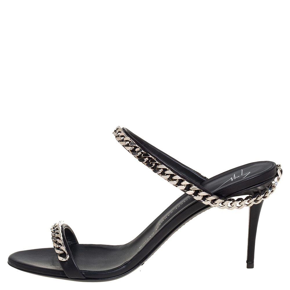 

Giuseppe Zanotti Black Leather And Chain Embellishment Sandals Size