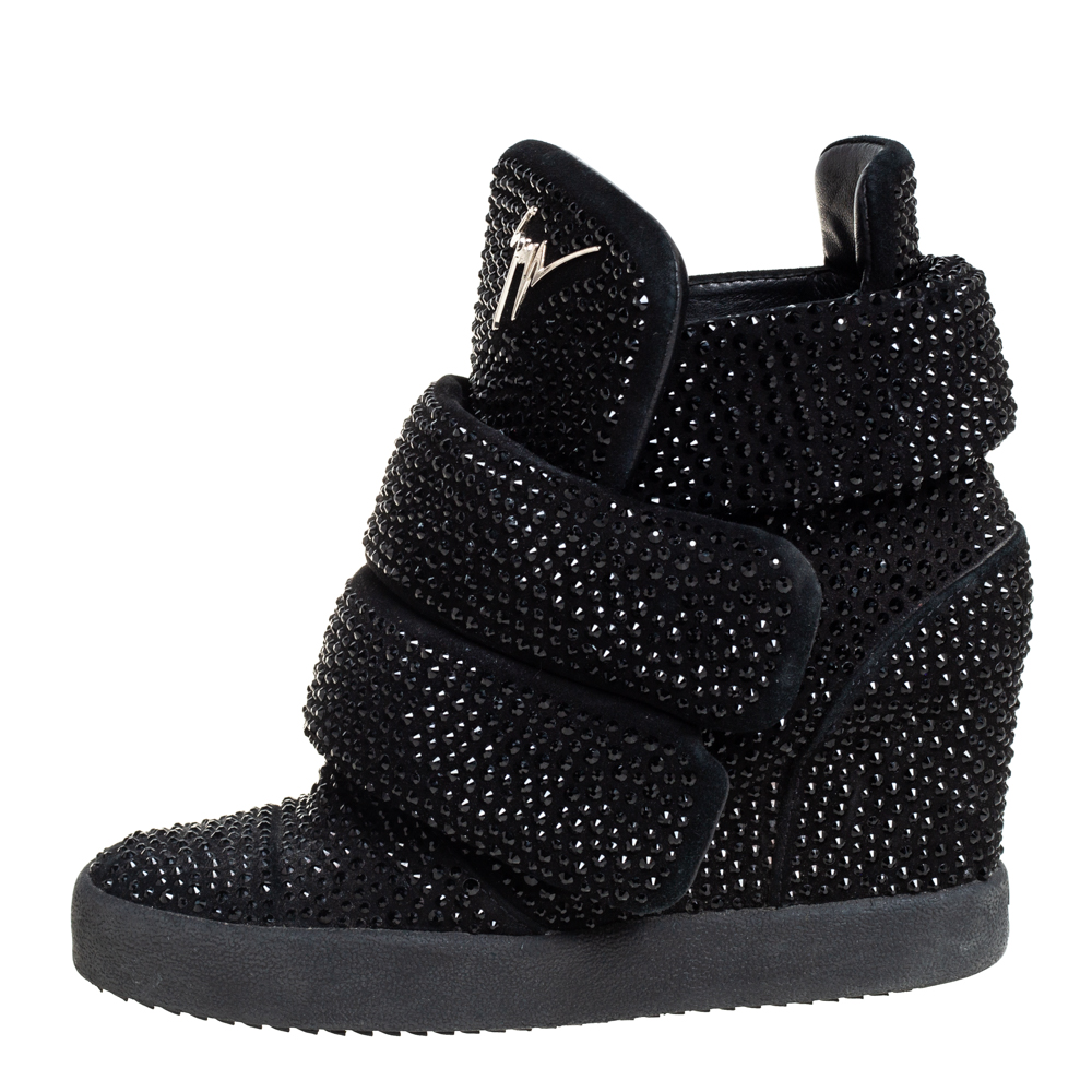 

Giuseppe Zanotti Suede And Crystal Embellished High-Top Wedge Sneakers Size, Black