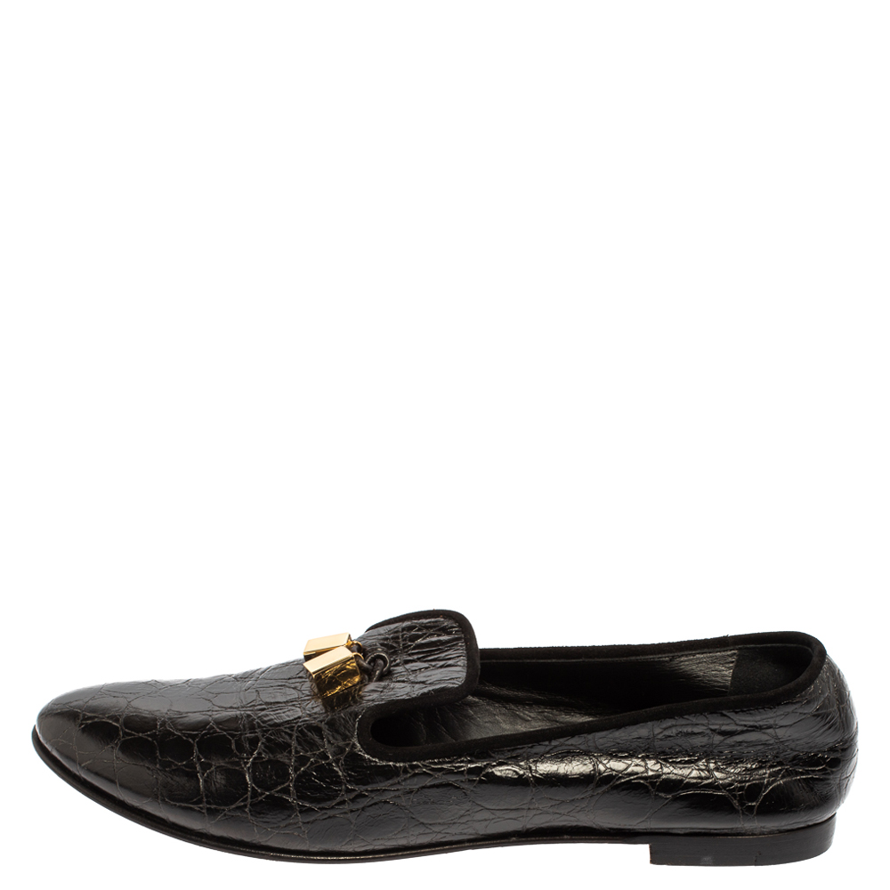 

Giuseppe Zanotti Black Croc Embossed Leather Smoking Slippers Size