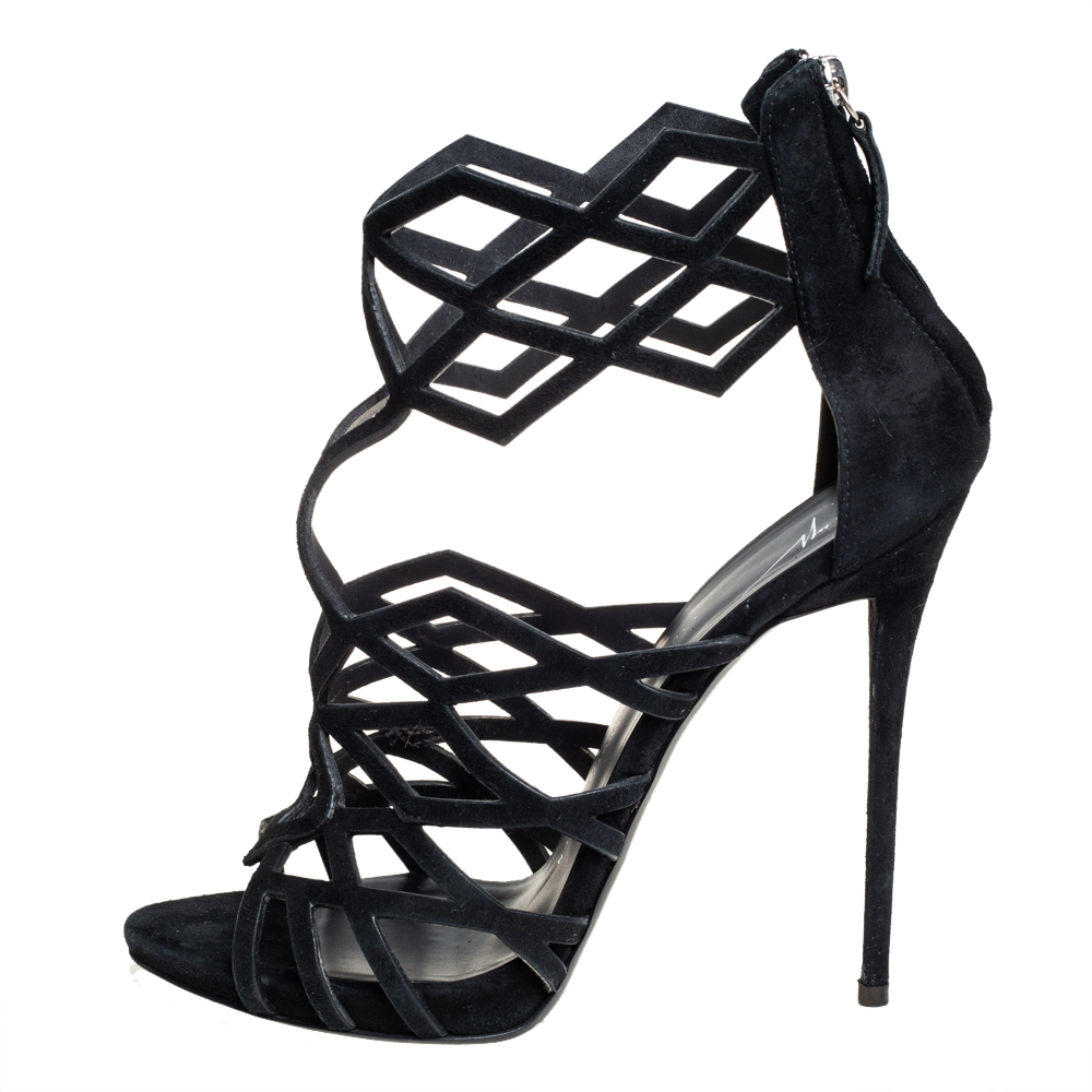 

Giuseppe Zanotti Black Suede Cutout Accet Sandals Size