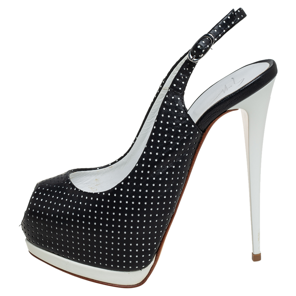 

Giuseppe Zanotti Black/White Lather Peep Toe Slingback Sandals Size