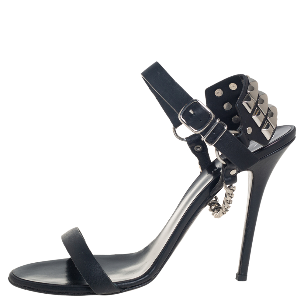 

Giuseppe Zanotti x Balmain Black Leather Studded Accents Sandals Size