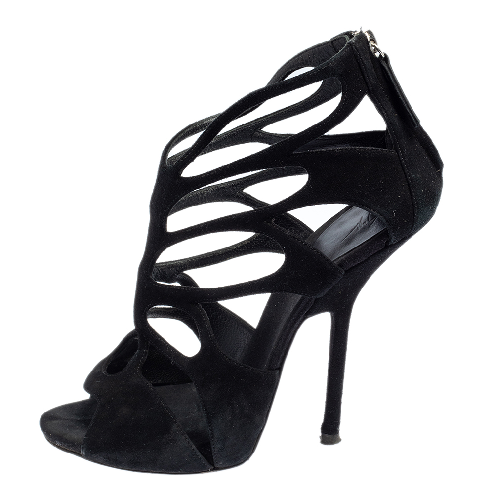 

Giuseppe Zanotti Black Suede Butterfly Cutout Sandals Size