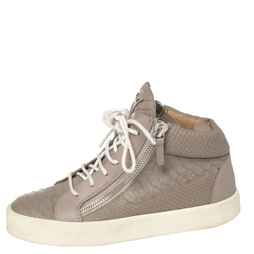 

Giuseppe Zanotti Grey/Lilac Python Embossed Leather Double Zip High Top Sneakers Size