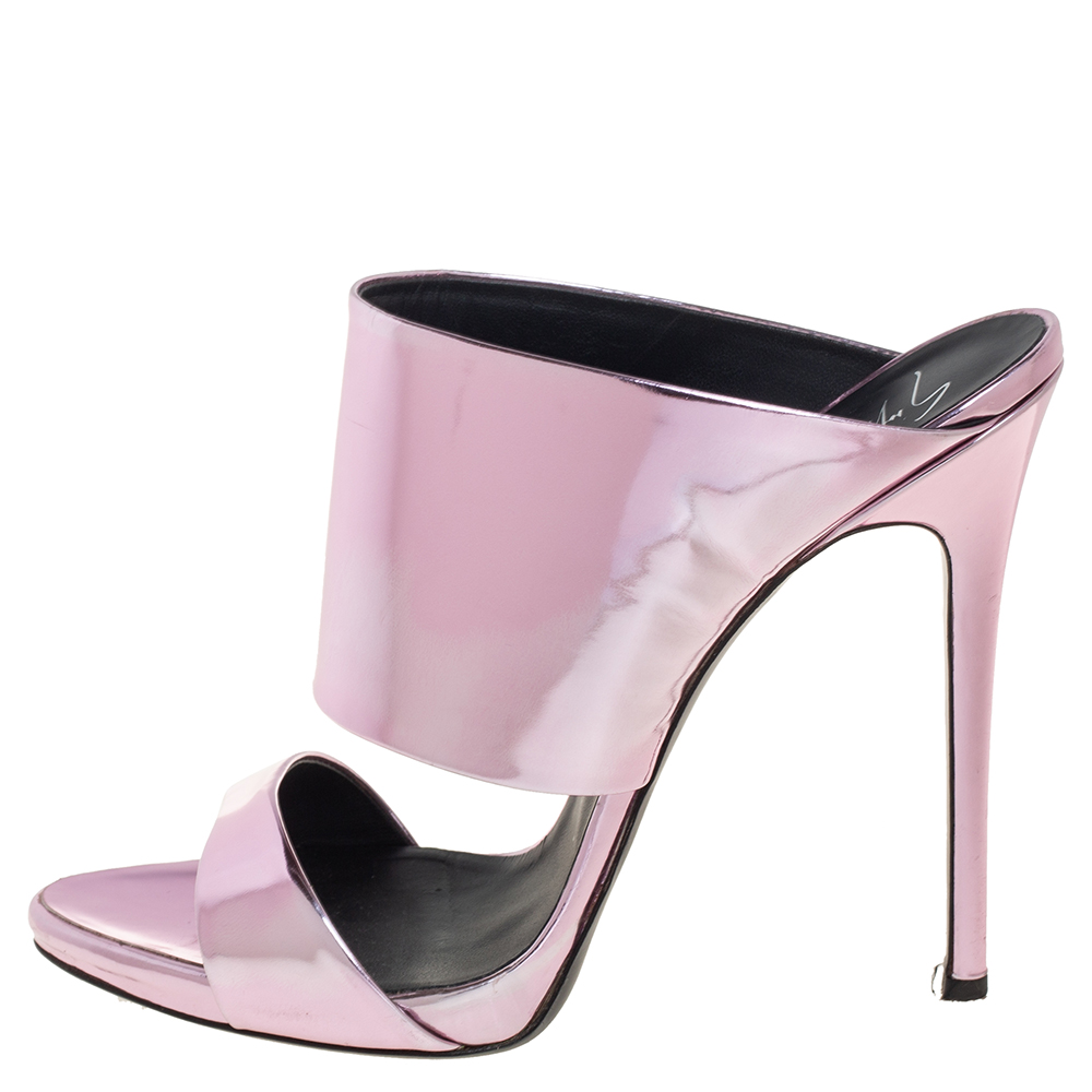 

Giuseppe Zanotti Metallic Pink Leather Andrea Mules Size