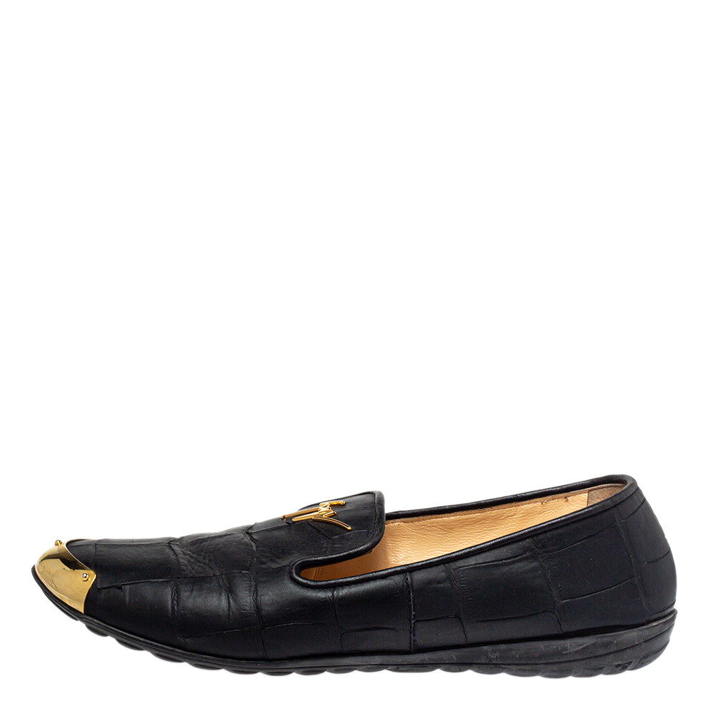 

Giuseppe Zanotti Black Croc Embossed Leather Slip On Loafers Size
