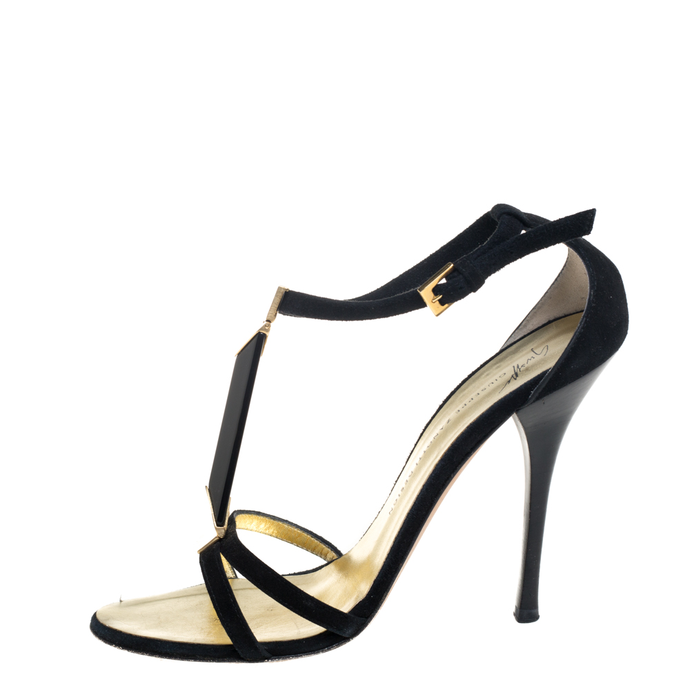 

Giuseppe Zanotti Black Suede T Strap Sandals Size
