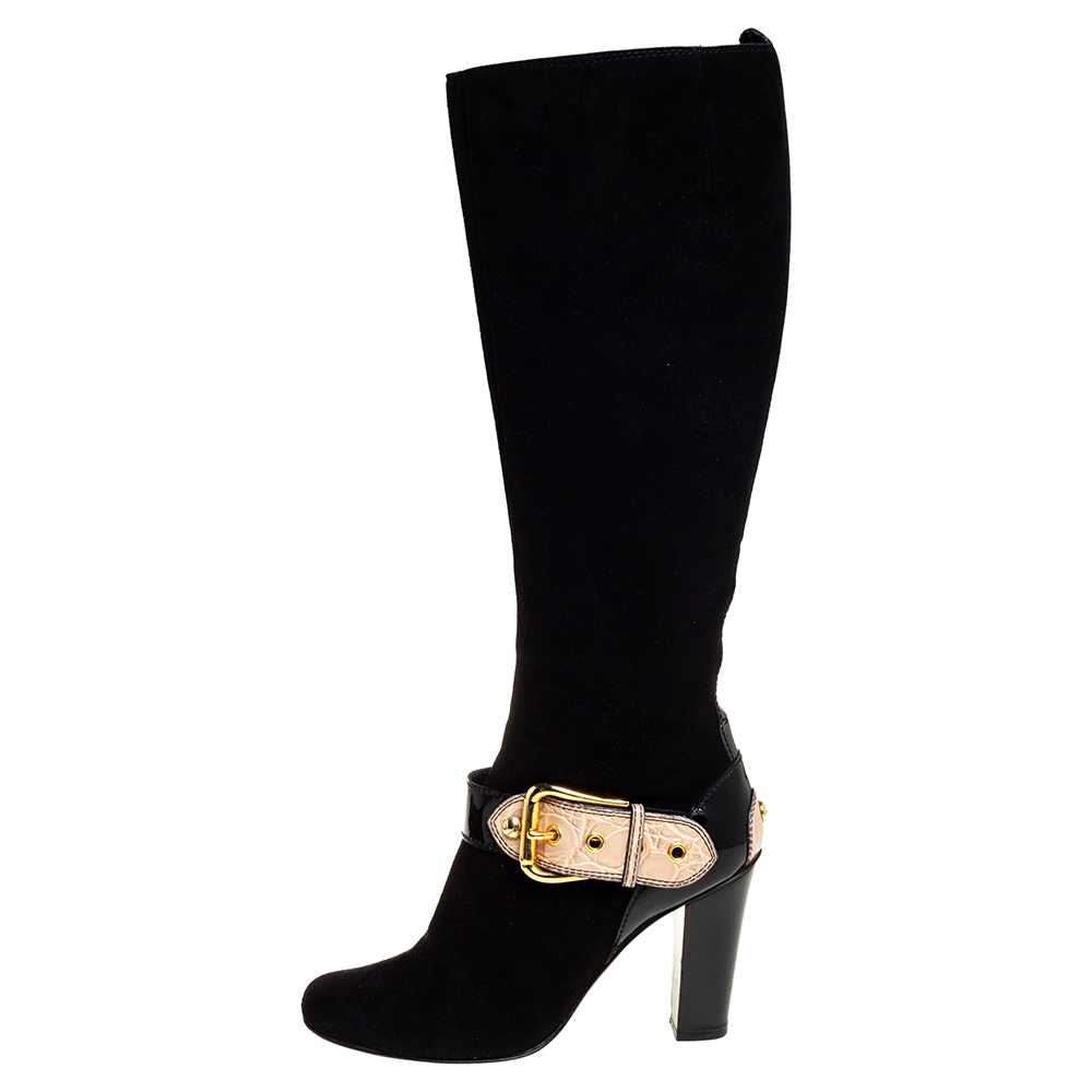 

Giuseppe Zanotti Black Suede Buckle Knee Length Boots Size