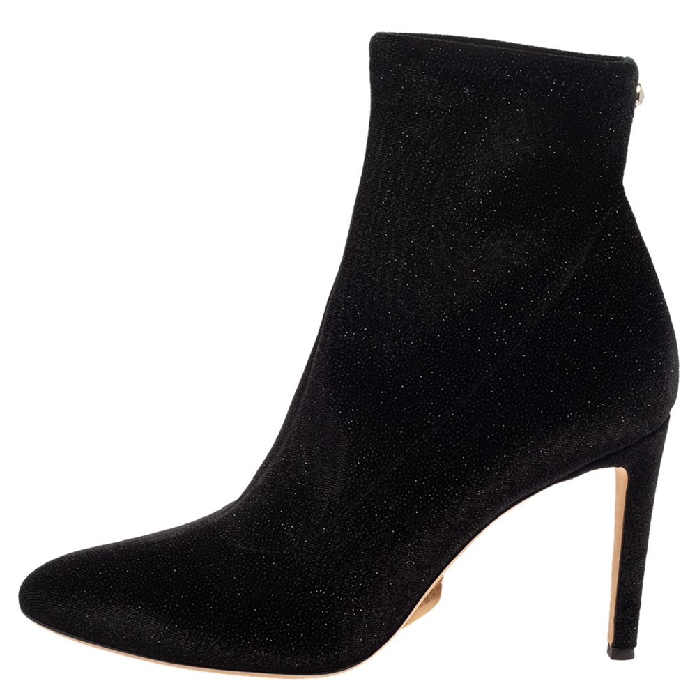 

Giuseppe Zanotti Black Glitter Velvet Celeste Ankle Booties Size