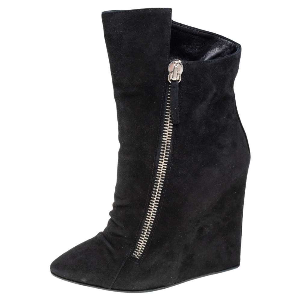 

Giuseppe Zanotti Black Suede Wedge Ankle Booties Size