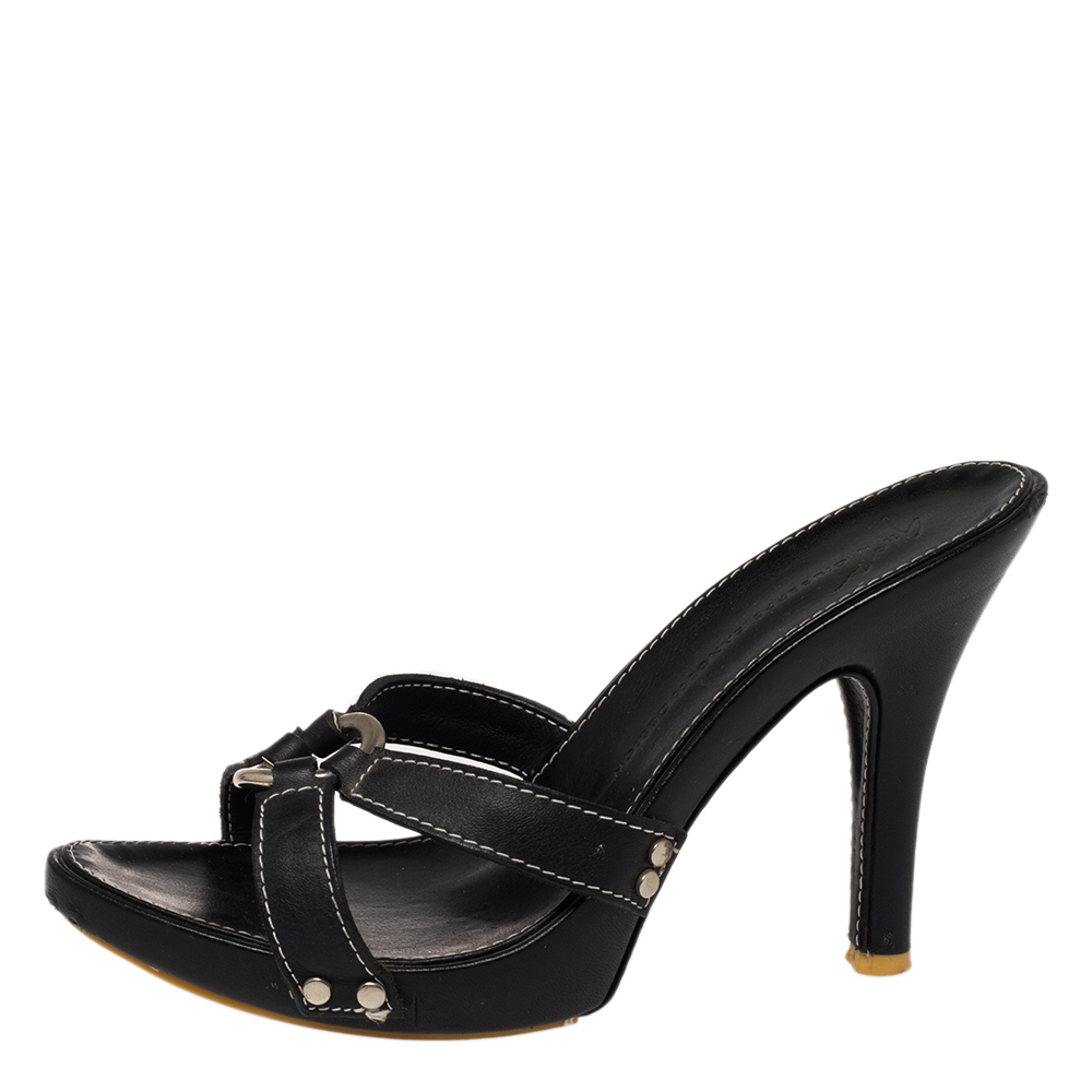 

Giuseppe Zanotti Black Leather Strappy Slide Sandals Size