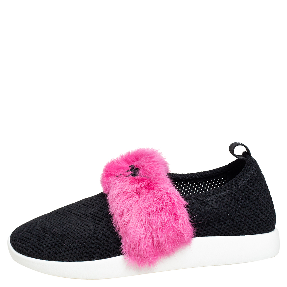 

Giuseppe Zanotti Black/Pink Fur Knit Fabric Low Top Sneakers Size