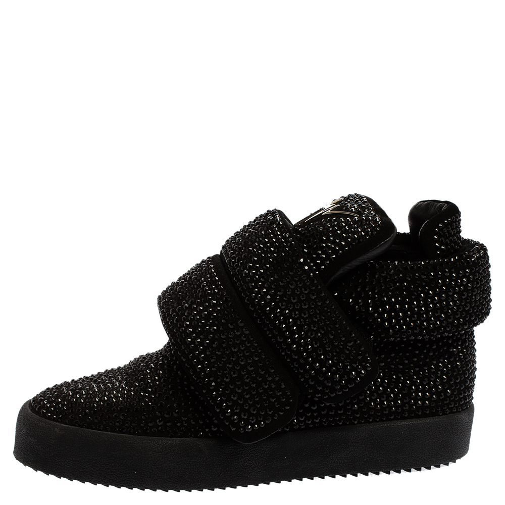 

Giuseppe Zanotti Black Suede and Crystal Embellished Mid Top Sneakers Size