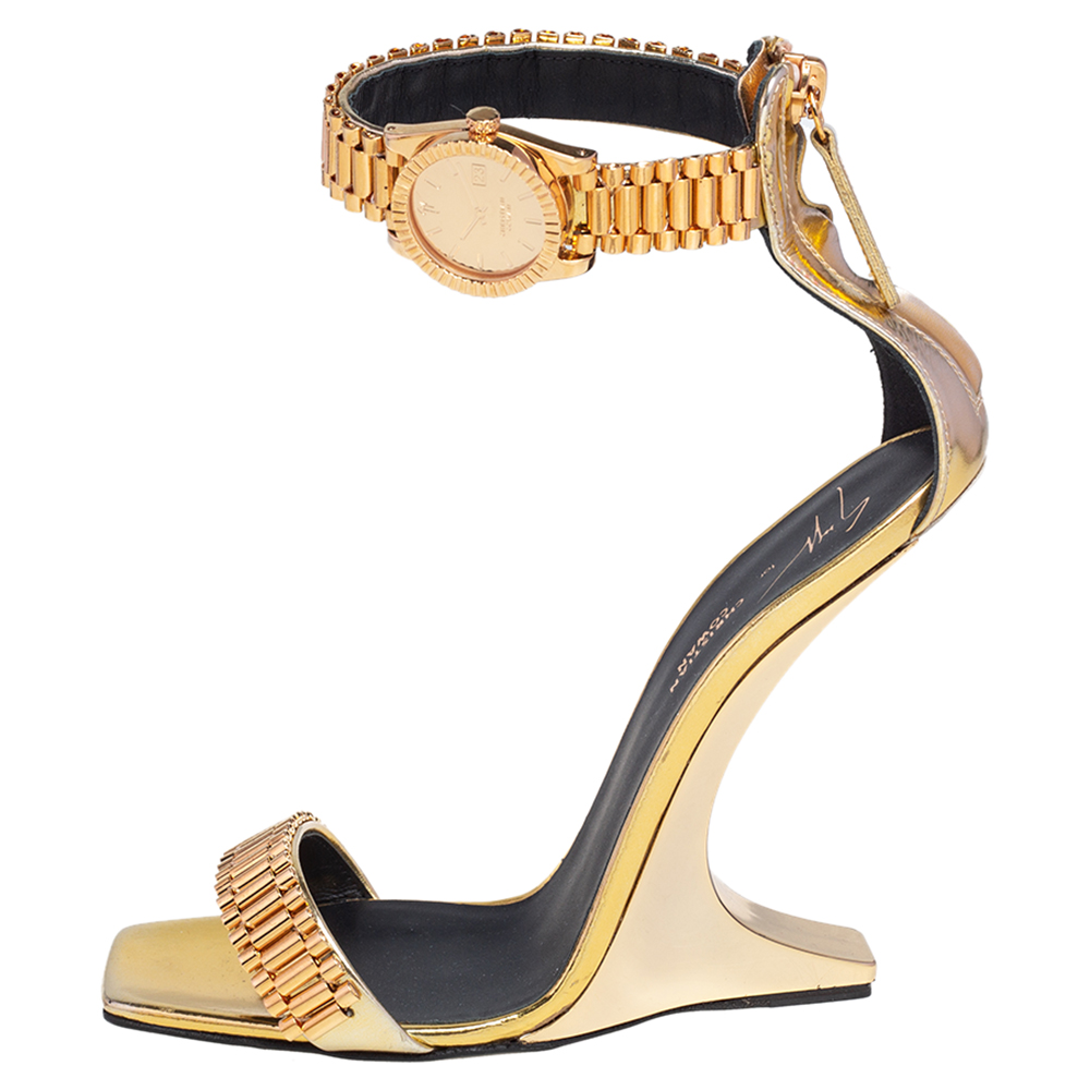 

Giuseppe Zanotti Gold Leather Gzxcowan Ankle Strap Sandals Size