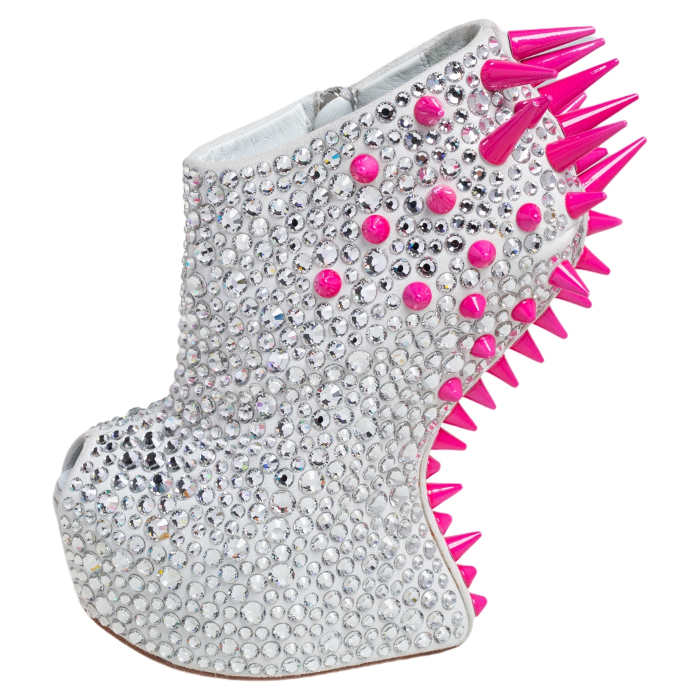 

Giuseppe Zanotti Silver Suede Studded Spiked Ankle Boots Size