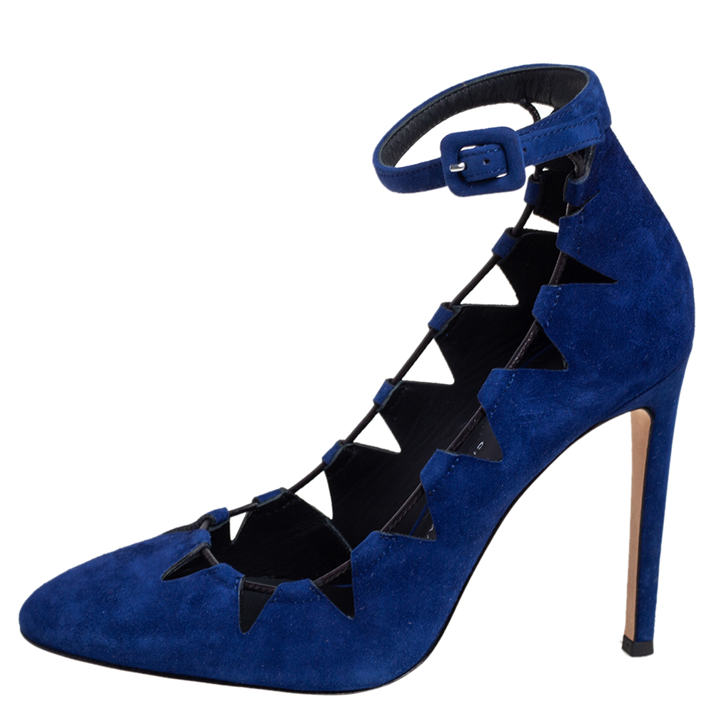 

Giuseppe Zanotti Blue Suede Ankle Strap Pumps Size