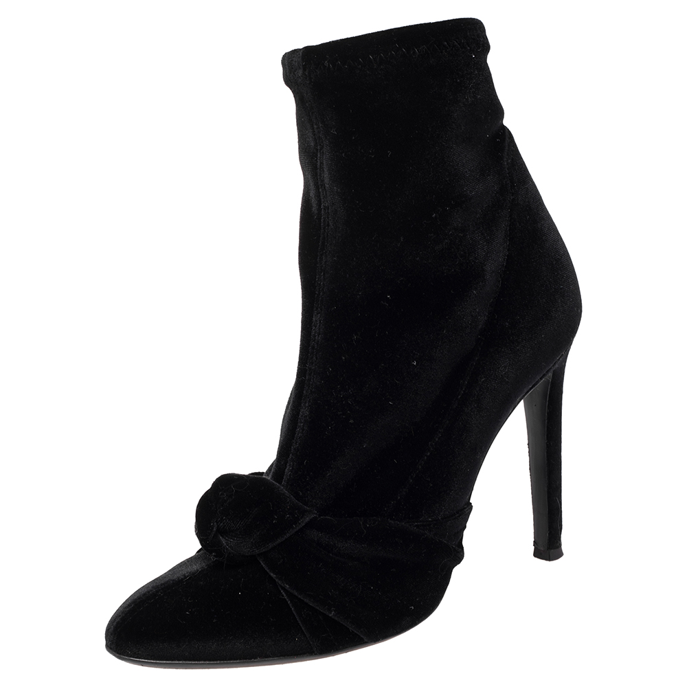 

Giuseppe Zanotti Zanotti Black Velvet Knotted Ankle Boots Size