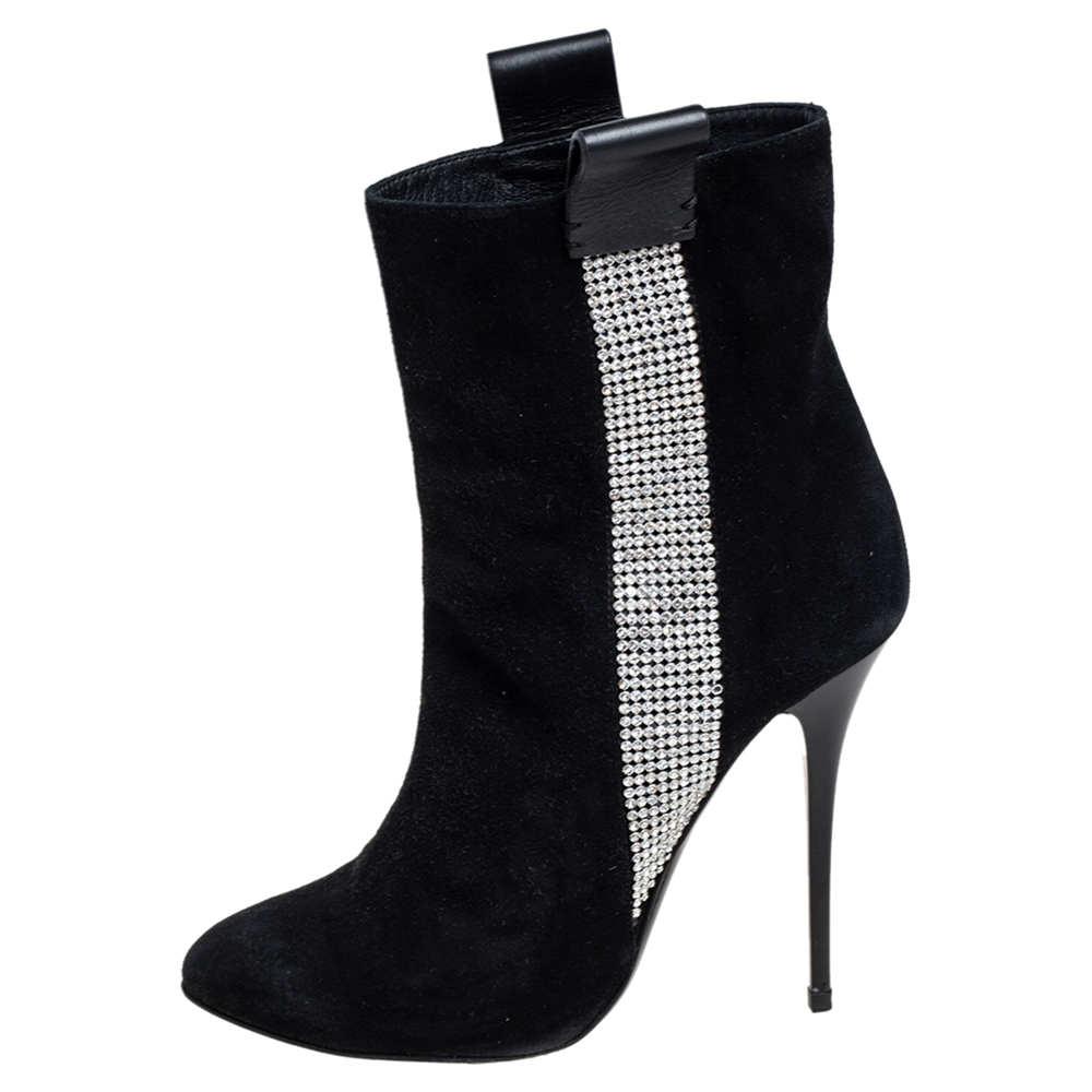 

Giuseppe Zanotti Black Suede Crystal Embellished Ankle Boots Size