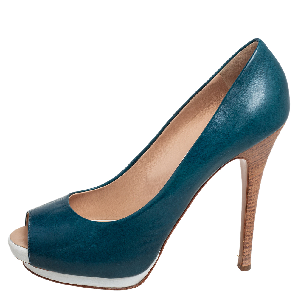 

Giuseppe Zanotti Blue Leather Peep Toe Platform Pumps Size