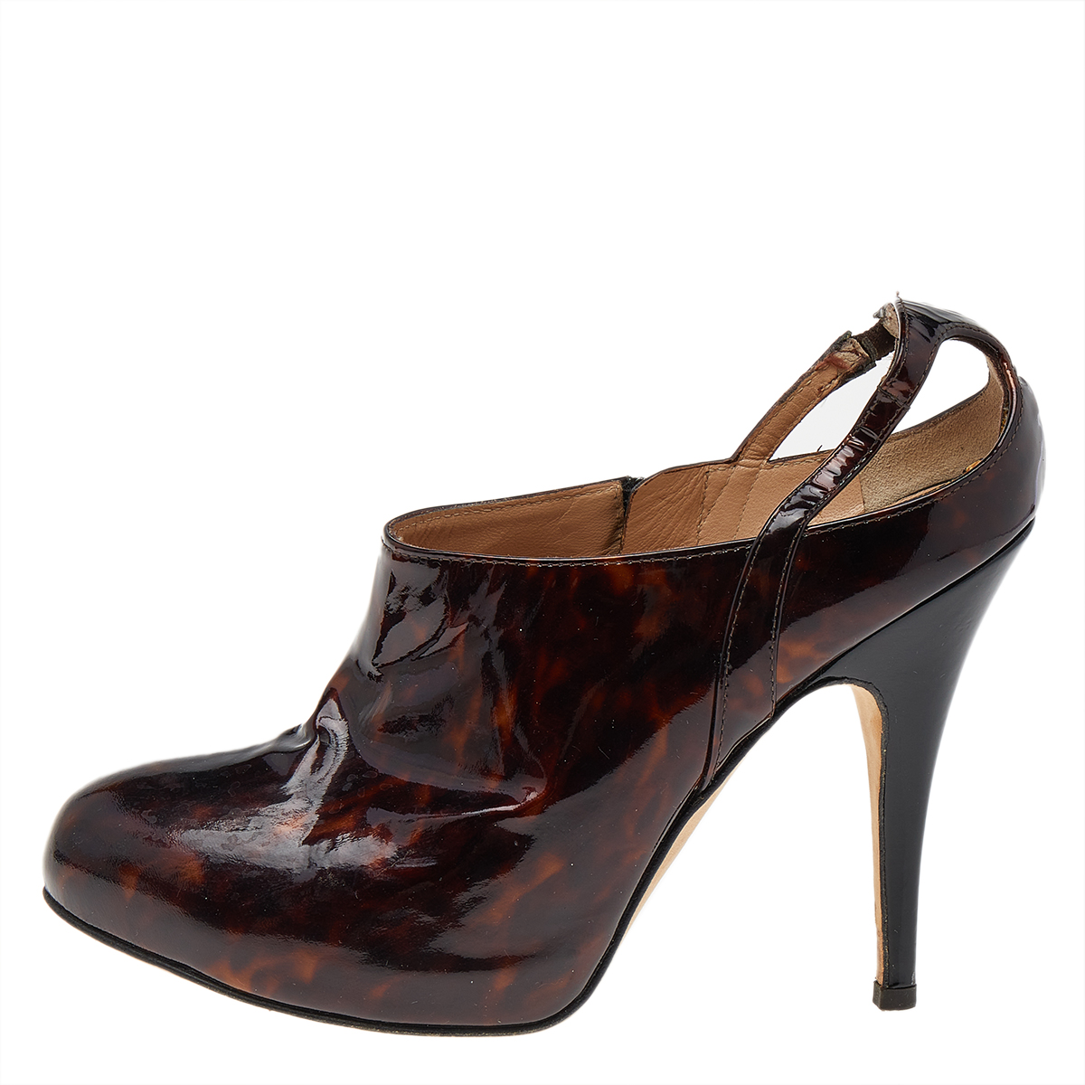 

Giuseppe Zanotti Brown Patent Leather Slingback Booties Size