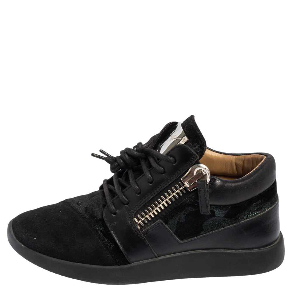 

Giuseppe Zanotti Black Suede And Leather May London Mid Top Sneakers Size