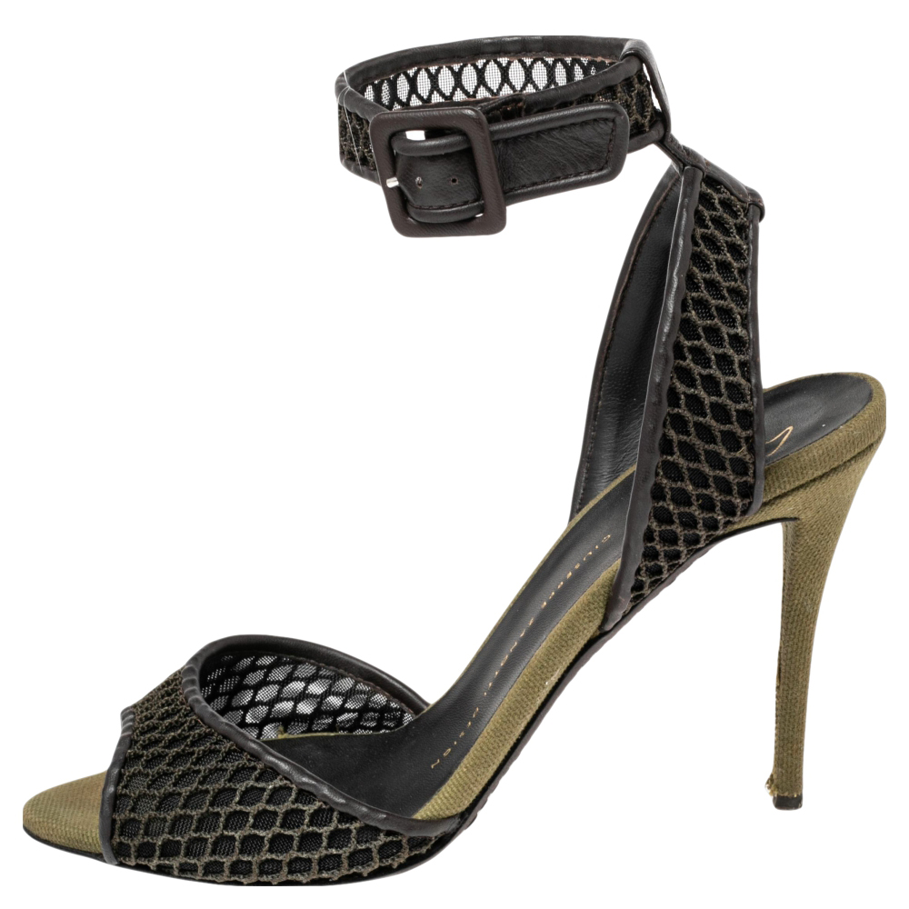 

Giuseppe Zanotti Brown Leather And Net Ankle Strap Sandals Size