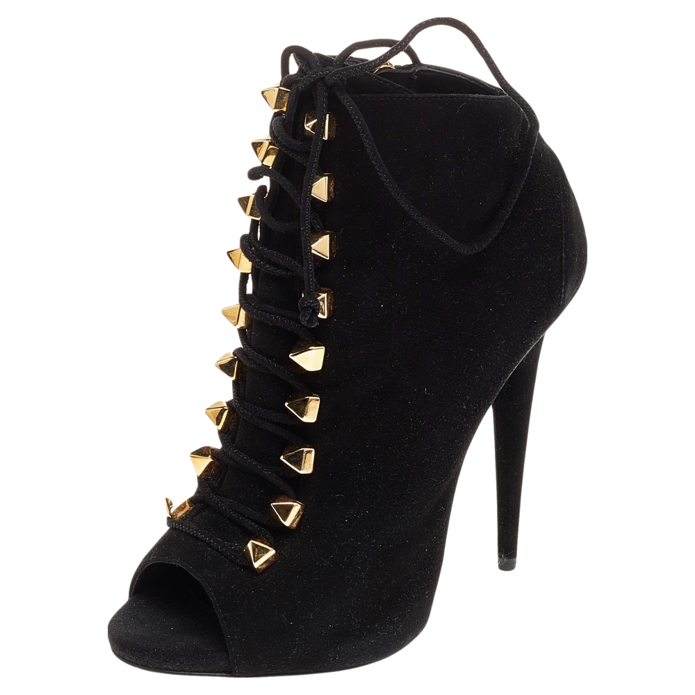 

Giuseppe Zanotti Black Suede Lace Up Booties Size