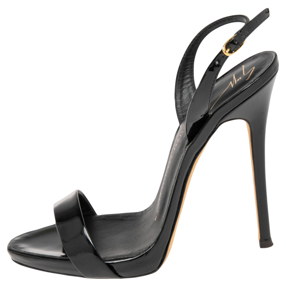 

Giuseppe Zanotti Black Patent Leather Sophie Slingback Sandals Size