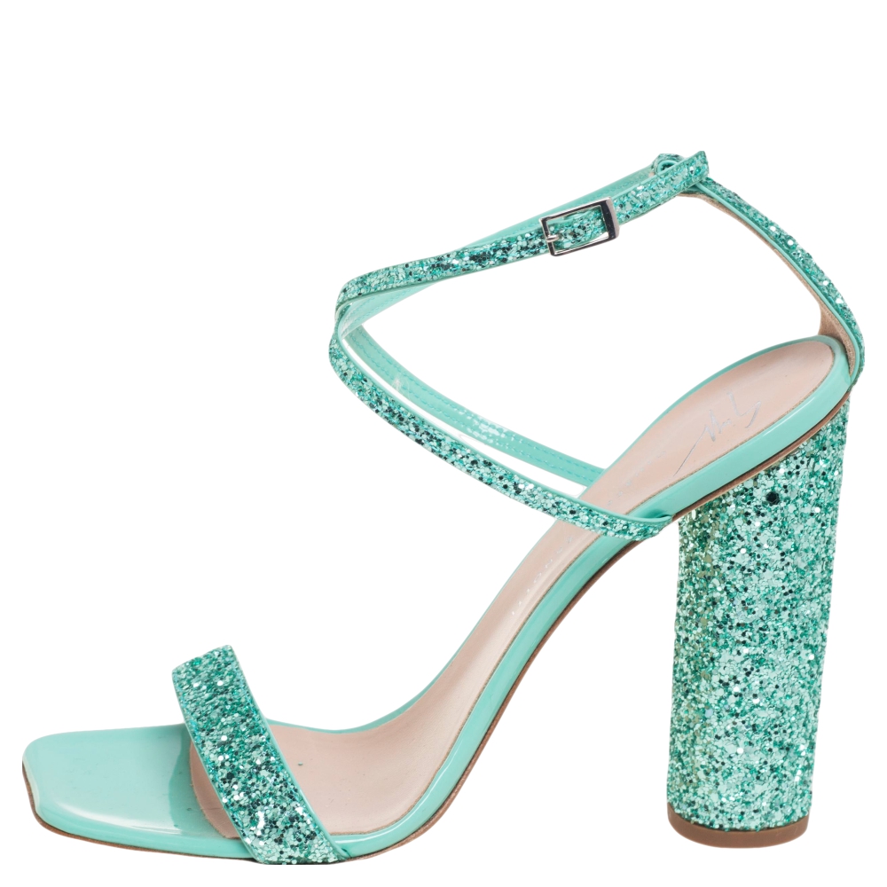 

Giuseppe Zanotti Green Glitter Tara Ankle Strap Sandals Size