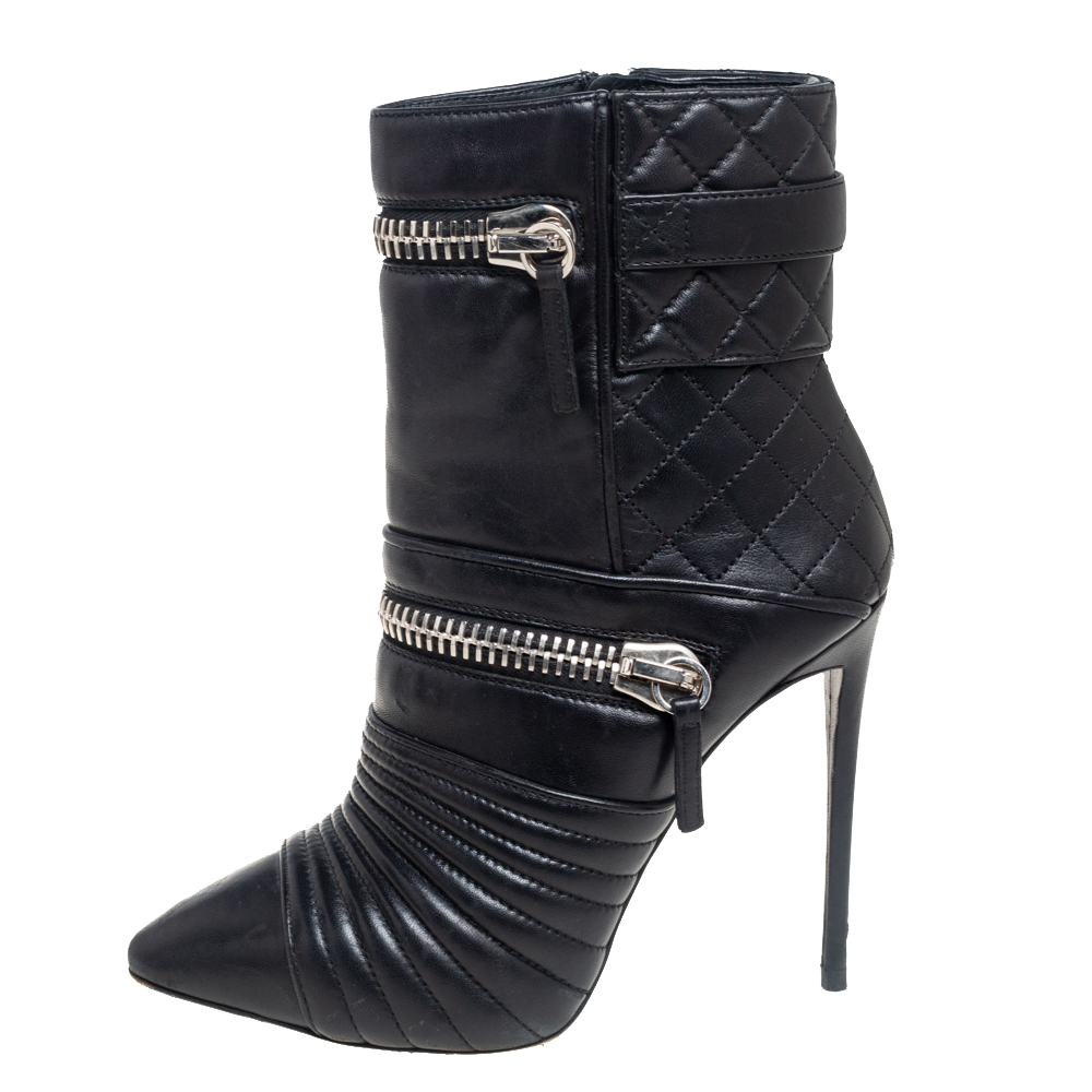 

Giuseppe Zanotti Black Quilted Leather Olinda Zipper Detail Ankle Boots Size