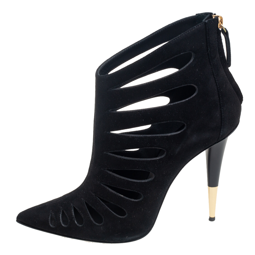 

Giuseppe Zanotti Black Suede Ester Cutout Booties Size